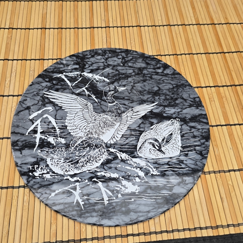 Vintage Chinese Collector Plate Marble Round Shape Can Be Used For Display.